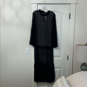 Anthropologie Black Sheer Long Sleeve Dress